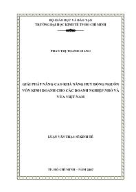 Luận văn Giải pháp nâng cao khả năng huy động nguồn vốn kinh doanh cho các doanh nghiệp nhỏ và vừa Việt Nam