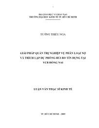 Luận văn Giải pháp quản trị nghiệp vụ phân loại nợ và trích lập dự phòng rủi ro tín dụng tại vietcombank Đồng Nai
