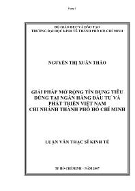 Luận văn Giải pháp về mở rộng tín dụng tiêu dùng tại ngân hàng đầu tư và phát triển Việt Nam chi nhánh thành phố Hồ Chí Minh