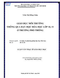 Luận văn Giáo dục môi trường thông qua dạy học hóa học lớp 10, 11 ở trường phổ thông