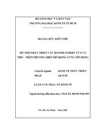 Luận văn Hỗ trợ phát triển các doanh nghiệp vừa và nhỏ- Trên phương diện mở rộng cung tín dụng