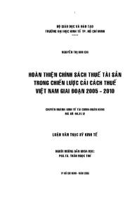 Luận văn Hoàn thiện chính sách thuế tài sản trong chiến lược cải cách thuế Việt Nam giai đoạn 2005 - 2010