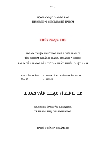 Luận văn Hoàn thiện phương pháp xếp hạng tín nhiệm khách hàng doanh nghiệp tại ngân hàng đầu tư và phát triển Việt Nam