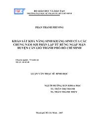 Luận văn Khảo sát khả năng sinh kháng sinh của các chủng nấm sợi phân lập từ rừng ngập mặn huyện Cần Giờ thành phố Hồ Chí Minh