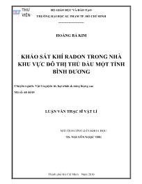 Luận văn Khảo sát khí radon trong nhà khu vực đô thị thủ dầu một Tỉnh Bình Dương