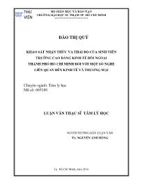 Luận văn Khảo sát nhận thức và thái độ của sinh viên trường cao đẳng kinh tế đối ngoại thành phố Hồ Chí Minh đối với một số nghề liên quan đến kinh tế và thương mại