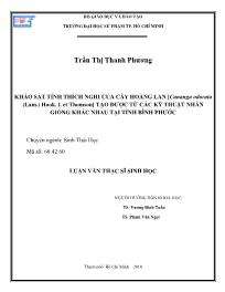 Luận văn Khảo sát tính thích nghi của cây hoàng lan [cananga odorata (lam.) hook. f. et thomson] tạo được từ các kỹ thuật nhân giống khác nhau tại tỉnh Bình Phước