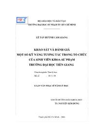 Luận văn Khảo sát và đánh giá một số kỹ năng tương tác trong tổ chức của sinh viên khoa sư phạm trường đại học Tiền Giang