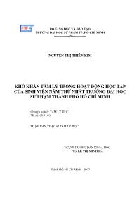 Luận văn Khó khăn tâm lý trong hoạt động học tập của sinh viên năm thứ nhất trường đại học sư phạm thành phố Hồ Chí Minh