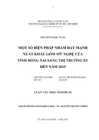 Luận văn Một số biện pháp nhằm đẩy mạnh xuất khẩu gốm mỹ nghệ của tỉnh Đồng Nai sang thị trường EU đến năm 2015