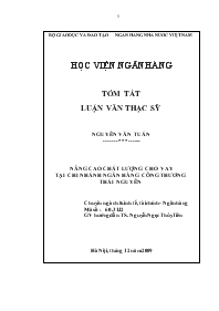 Luận văn Nâng cao chất lượng cho vay tại chi nhánh ngân hàng công thương Thái Nguyên