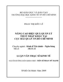 Luận văn Nâng cao hiệu quả quan lý thuế nhập khẩu tại cục hải quan thành phố Hồ Chí Minh