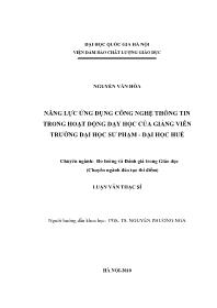 Luận văn Năng lực ứng dụng công nghệ thông tin trong hoạt động dạy học của giảng viên trường đại học sư phạm - Đại học Huế