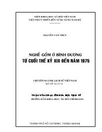 Luận văn Nghề gốm ở Bình Dương từ cuối thế kỷ XIX đến năm 1975