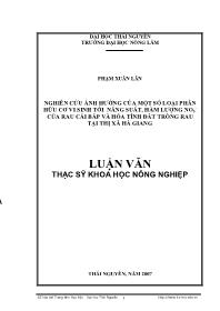 Luận văn Nghiên cứu ảnh hưởng của một số loại phân hữu cơ vi sinh tới năng suất, hàm lượng no3 -Của rau cải bắp và hóa tính đất trồng rau tại thị xã Hà Giang