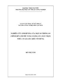 Luận văn Nghiên cứu ảnh hưởng của một số thông số chính đến chi phí năng lượng của máy trộn thức ăn gia súc kiểu vít đứng