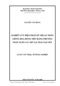 Luận văn Nghiên cứu biện pháp kỹ thuật nhân giống hoa đồng tiền bằng phương pháp nuôi cấy mô tại Thái Nguyên