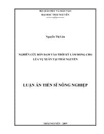 Luận văn Nghiên cứu bón đạm vào thời kỳ làm đòng cho lúa vụ xuân tại Thái Nguyên