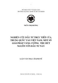 Luận văn Nghiên cứu đầu tư trực tiếp của Trung Quốc vào Việt Nam, một số giải pháp tăng cường thu hút nguồn vốn đầu tư này