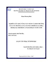 Luận văn Nghiên cứu khả năng nẩy mầm và sinh trưởng của cây hoàng lan (cananga odorata(lamk.) hook.f.& thomson ) ở giai đoạn vườn ươm