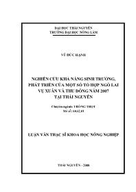 Luận văn Nghiên cứu khả năng sinh trưởng, phát triển của một số tổ hợp ngô lai vụ xuân và thu đông năm 2007 tại Thái Nguyên