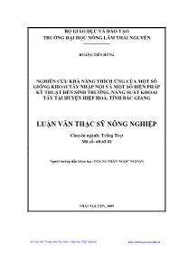 Luận văn Nghiên cứu khả năng thích ứng của một số giống khoai tây nhập nội và một số biện pháp kỹ thuật đến sinh trưởng, năng suất khoai tây tại huyện Hiệp Hoà, tỉnh Bắc Giang