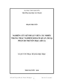 Luận văn Nghiên cứu kĩ thuật viết câu nhiễu trong trắc nghiệm khách quan (mcq) phần di truyền học (sinh học 12)