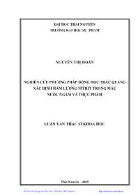 Luận văn Nghiên cứu phương pháp động học trắc quang xác định hàm lượng nitrit trong mẫu nước ngầm và thực phẩm