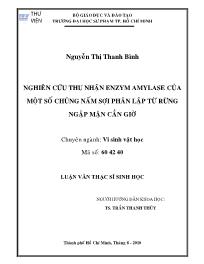 Luận văn Nghiên cứu thu nhận enzym amylase của một số chủng nấm sợi phân lập từ rừng ngập mặn Cần Giờ