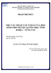 Luận văn Nhu cầu tham vấn tâm lí của học sinh trung học phổ thông huyện Xuyên Mộc tỉnh Bà Rịa – Vũng Tàu