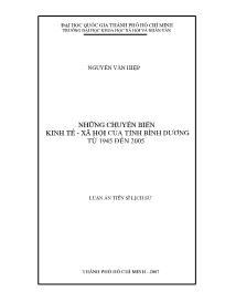 Luận văn Những chuyển biến kinh tế - Xã hội I của tỉnh Bình Dương từ 1945 đến 2005