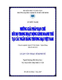 Luận văn Những giải pháp hạn chế rủi ro trong hoạt động kinh doanh thẻ tại các ngân hàng thương mại Việt Nam