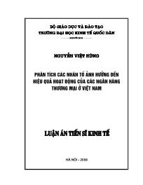 Luận văn Phân tích các nhân tố ảnh hưởng đến hiệu quả hoạt động của các ngân hàng thương mại ở Việt Nam
