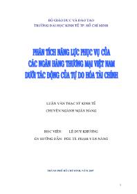 Luận văn Phân tích năng lực phục vụ của các ngân hàng thương mại Việt Nam dưới tác động của tự do hóa tài chính