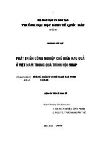 Luận văn Phát triển công nghiệp chế biến rau quả ở Việt Nam trong quá trình hội nhập