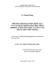 Luận văn Phương pháp dạy học kiến tạo và vận dụng trong dạy học phần hiđrocacbon hóa học 11 nâng cao trung học phổ thông