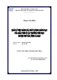 Luận văn Quản lí việc đánh giá chất lượng giảng dạy của giáo viên ở các trường tiểu học huyện Phú Tân, tỉnh Cà Mau
