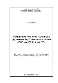 Luận văn Quản lý dạy học thực hành nghề (hệ trung cấp) ở trường cao đẳng công nghiệp Thái Nguyên