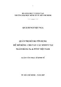 Luận văn Quản trị rủi ro tín dụng để mở rộng cho vay các doanh nghiệp vừa và nhỏ tại ngân hàng nông nghiệp và phát triển nông thôn Việt Nam