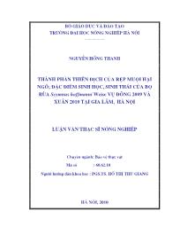 Luận văn Thành phần thiên địch của rệp muội hại ngô; đặc điểm sinh học, sinh thái của bọ rùa scymnus hoffmanni weise vụ đông 2009 và xuân 2010 tại Gia Lâm, Hà Nội