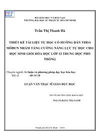 Luận văn Thiết kế tài liệu tự học có hướng dẫn theo môđun nhằm tăng cường năng lực tự học cho học sinh giỏi hóa học lớp 12 trung học phổ thông