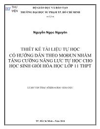 Luận văn Thiết kế tài liệu tự học có hướng dẫn theo mođun nhằm tăng cường năng lực tự học cho học sinh giỏi hóa học lớp 11 trung học phổ thông