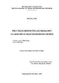Luận văn Thực trạng định hướng giá trị đạo đức của sinh viên sư phạm thành phố Hồ Chí Minh