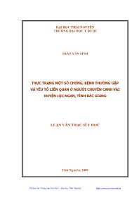 Luận văn Thực trạng một số chứng, bệnh thường gặp và yếu tố liên quan ở người chuyên canh vải huyện Lục Ngạn, tỉnh Bắc Giang