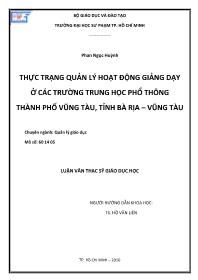 Luận văn Thực trạng quản lý hoạt động giảng dạy ở các trường trung học phổ thông thành phố Vũng Tàu, tỉnh Bà Rịa – Vũng Tàu