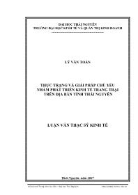 Luận văn Thực trạng và giải pháp chủ yếu nhằm phát triển kinh tế trang trại trên địa bàn tỉnh Thái Nguyên