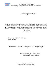Luận văn Thực trạng việc quản lý hoạt động giảng dạy ở một số trường trung học cơ sở tỉnh Cà Mau