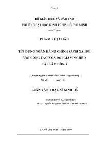 Luận văn Tín dụng ngân hàng chính sách xã hội với công tác xóa đói giảm nghèo tại Lâm Đồng