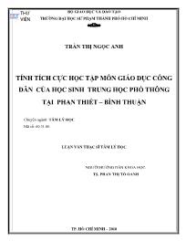 Luận văn Tính tích cực học tập môn giáo dục công dân của học sinh trung học phổ thông tại Phan Thiết – Bình Thuận