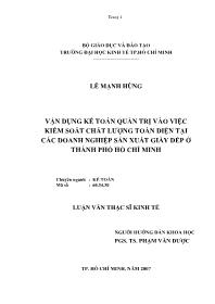 Luận văn Vận dụng kế toán quản trị vào việc kiểm soát chất lượng toàn diện tại các doanh nghiệp sản xuất giày dép ở thành phố Hồ Chí Minh